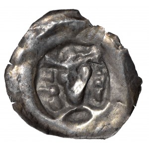Brakteat II połowa XII wieku - głowa w koronie trójczłonowej