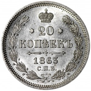 Rosja, Aleksander II, 20 kopiejek 1863 АБ