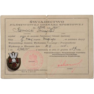 II RP, Państwowa Odznaka Sportowa z legitymacją Warszawa 1935