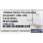 III RP, Próba nikiel 50 000 złotych 1990 Solidarność - NGC PF67 Cameo