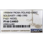 III RP, Próba nikiel 100 000 złotych 1990 Solidarność - NGC PF66 Cameo