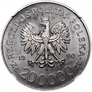 III RP, Próba nikiel 200 000 złotych 1990 Solidarność - NGC PF67 Cameo