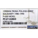 III RP, Próba nikiel 200 000 złotych 1990 Solidarność - NGC PF67 Cameo