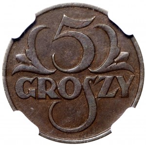 II RP, 5 groszy 1925 - NGC AU55 BN