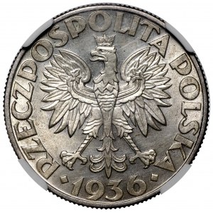 II RP, 5 złotych 1936 Żaglowiec - NGC UNC Details