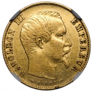 Francja, 10 franków 1854 A - NGC AU55