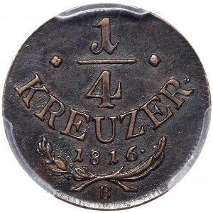 Austria, 1/4 krajcara 1816 B - PCGS AU50