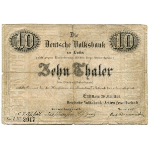 Niemcy, Eutin, 10 talarów Deutsche Volksbank 1870 - rzadkość
