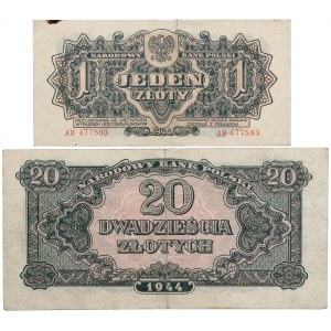 PRL, Zestaw 1 i 20 złotych 1944
