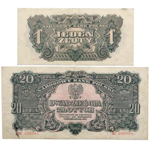 PRL, Zestaw 1 i 20 złotych 1944