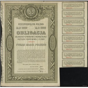 Rzeczpospolita Polska (1918-1939), obligacja 5% krótkoterminowej wewnętrznej pożyczki państwowej na 1.000 marek polskich, 12.03.1920