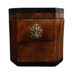 Wooden casket / case with the monogram and coat of arms of the Lubicz family (?)