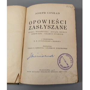 CONRAD Joseph - ZASŁYSZANE OPOWIEŚCI. DUSZA WOJOWNIKA - KSIĄŻĘ ROMAN - OPOWIEŚĆ - CZARNY STERNIK Warszawa 1928