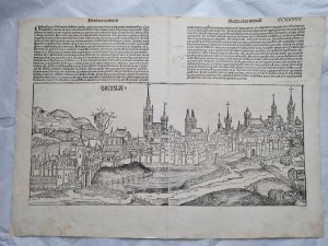 Hartmann Schedel Widok Wrocławia Bressla 1493 oryginał RZADKOŚĆ Duży dekoracyjny widok!