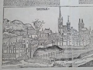 Hartmann Schedel Widok Wrocławia Bressla 1493 oryginał RZADKOŚĆ Duży dekoracyjny widok!