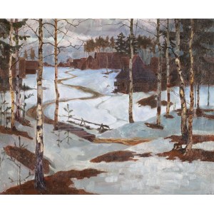 WINTER LANDSCAPE WITH A PATH THROUGH A VILLAGE, 1915
