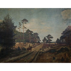 LANDSCAPE WITH A RIDER ON THE ROAD, early 20th century.