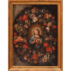 MADONNA IN A Wreath of Flowers, 17th / 18th century.