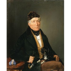 August MANSFELD , PORTRET EINES MANNES MIT EINEM HUND, 1837