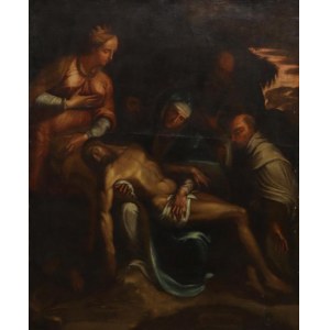 Anhänger von Bernardino Campi, Pieta mit der Heiligen Katharina von Alexandrien und den Propheten (18. Jahrhundert?).