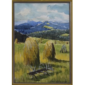 MAZURKIEWICZ, 20th century, Mountain landscape with sheaves