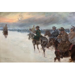 Jerzy Kossak (1886 Krakau - 1955 dort), Napoleons Rückzug unter Moskau, 1927.