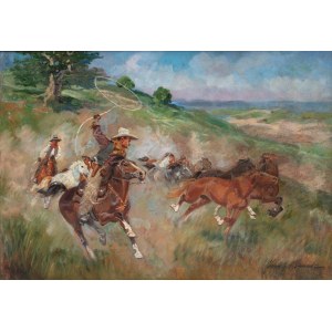 Jerzy Kossak (1886 Kraków - 1955 dort), Mustangs fangen