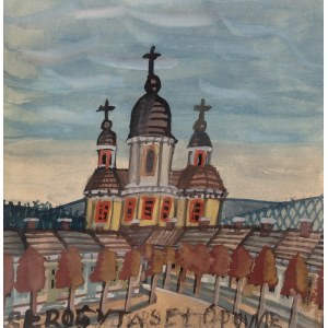 Nikifor Krynicki (1895 Krynica Zdrój - 1968 Folusz), City landscape with church