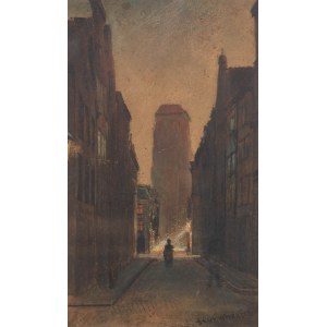 Maximilian Bernhard Sturmhoefel (1853 Danzig - 1913 tamtiež), Danzig. Zlatnícka ulica v noci, okolo roku 1890.