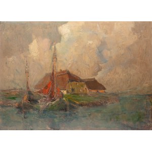 Rudolf Priebe (1889 - 1956 Rudolfstadt), Pejzaż z łodziami