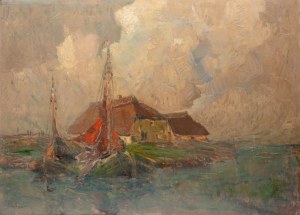 Rudolf Priebe (1889 - 1956 Rudolfstadt), Pejzaż z łodziami
