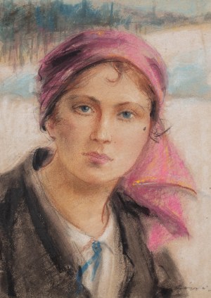 Stanisław Górski (1887 Kościan - 1955 Kraków), Portret dziewczyny w chuście