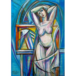 Eugeniusz Gerlach, Nude against a painting, 2023