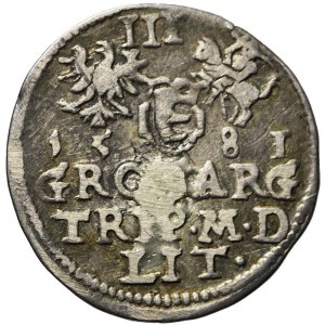 Stefan Batory, Trojak 1581, Wilno, herb Leliwa