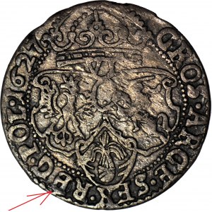 RR-, Žigmund III Vaza, šesťpence 1627, Krakov, prepichnuté R(O)G na REG v legende