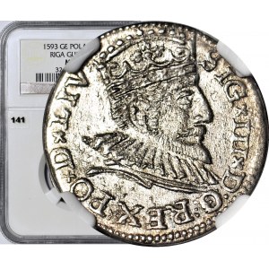 Sigismund III Vasa, Trojak 1593, Riga, small head, minted