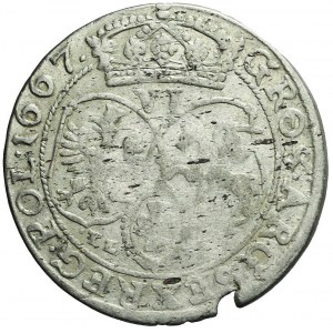 Jan II Kazimierz, Szóstak 1667 TLB, Kraków, bez ozdobników