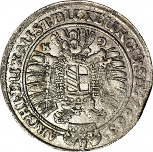 R-, Silesia, Leopold I, 15 Krajcars 1663 G-H, Wroclaw, mint, reverse 180 degrees