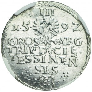 RR- Śląsk, Księstwo Cieszyńskie, Adam Wacław, Trojak 1592, Cieszyn, R6