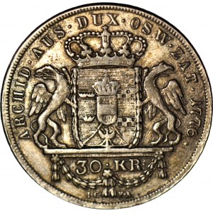 R-, Zabór Austriacki, Księstwo Oświęcimsko-Zatorskie, guzik na wzór dwuzłotówki (30 krajcarów) 1776, Wiedeń