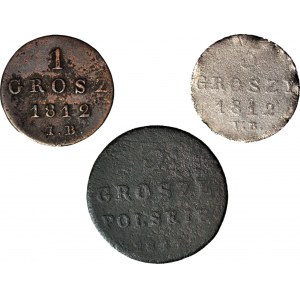 Ks. Warszawskie/Kr. Polish, set of 3 pcs- 1 penny 1812 IB, 5 pennies 1812 IB, 3 pennies 1817 IB