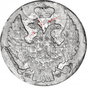 RR-, Królestwo Polskie, 10 groszy 1838, DESTRUKT - duch cyfry 10