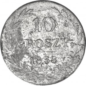 RR-, Królestwo Polskie, 10 groszy 1838, DESTRUKT - duch cyfry 10