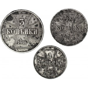 1, 2 i 3 Kopiejki 1916 OST J, Hamburg, zestaw 3 szt.