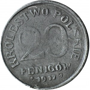 RR-, Królestwo Polskie, 20 fenigów 1917, FAŁSZERSTWO z epoki w CYNKU