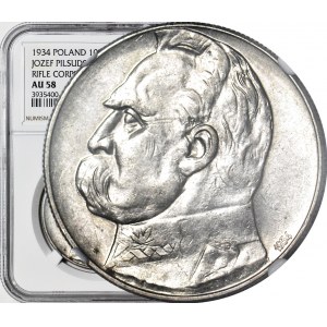 10 złotych 1934, Piłsudski, orzeł STRZELECKI, ok. menniczy
