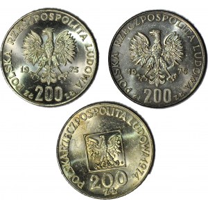 Zestaw 3 szt. 200 zł 1974-76, Faszyzm, Olimpiada, XXX lat PRL