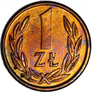 RR-, 1 złoty 1989 jednostronna odbitka rewersu w mosiądzu rewersu z oryginalnych stempli