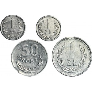 1 złoty 1985 i 1989, 50 gr 1985, zestaw 4 szt. , błąd wykrawania krążka