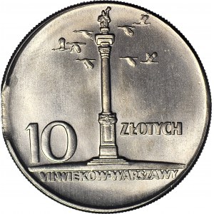 RR-, 10 Złotych 1965 kolumna Zygmunta, DESTRUKT, błąd wykrawania krążka